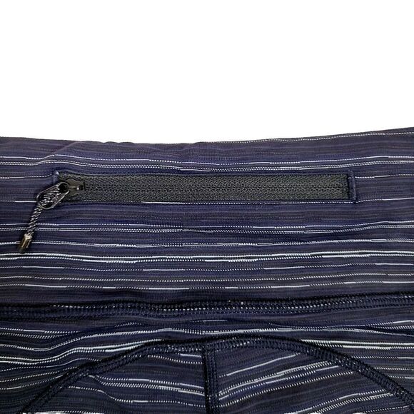 Lululemon Cropped Leggings 4 Black White Print Ruched Mesh Calves Side Pockets - Picture 7 of 9